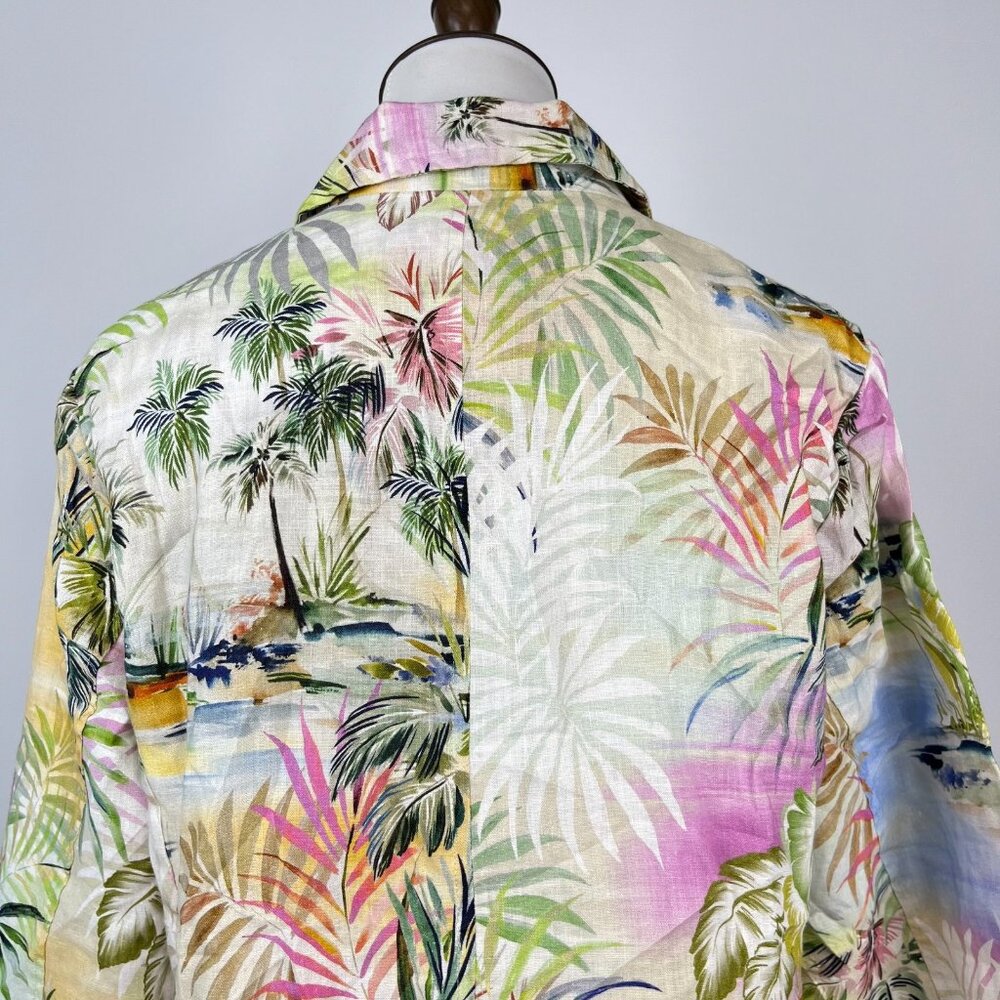 Johnny Was Linen Tropical Palm Blazer Floral Embroidered Boho Jacket Size S - Picture 9 of 16